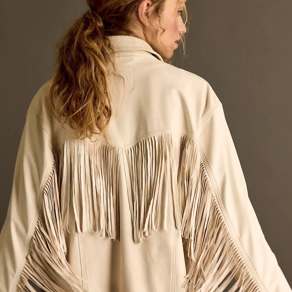 We The Free Cream Leather Fringe Jacket